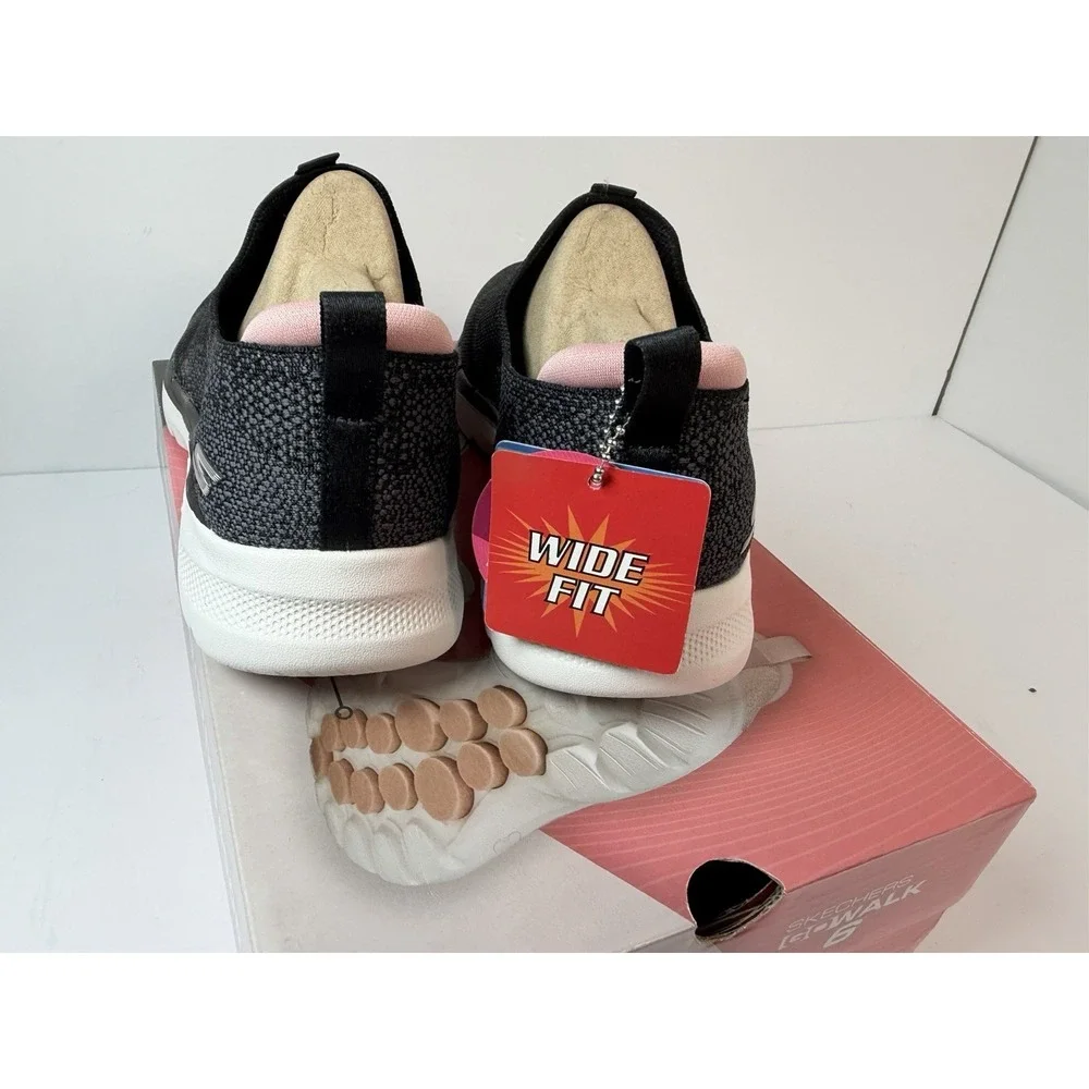 Skechers Go Walk 6 Glimmering‎ Black Pink Womens Wide Slip On Shoes Size 8